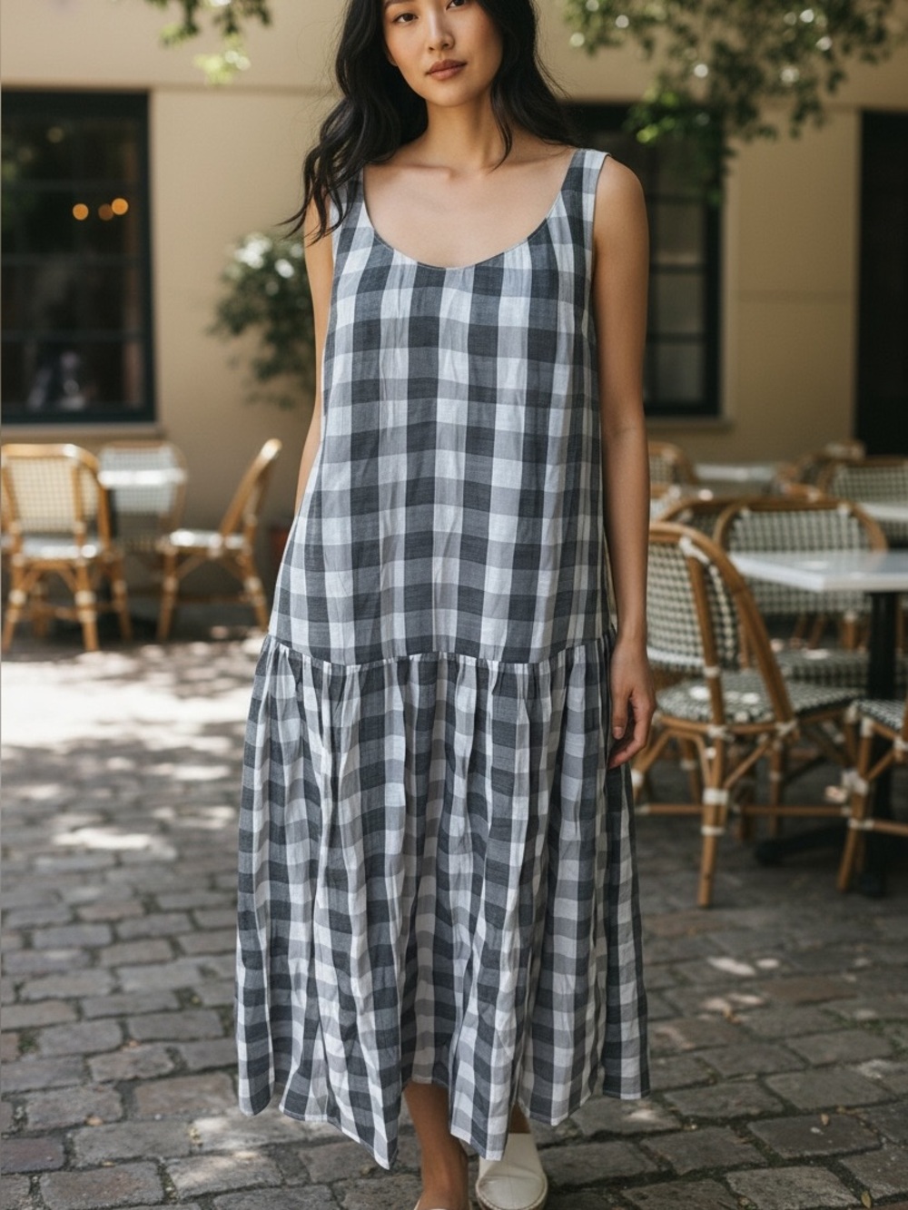 Robert Louis Black and White Cottagecore Gingham Sundress. Size medium